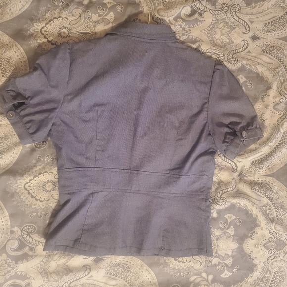 Zinc Short Sleeve Blazer Blue and White Pin Stripe Size Medium - Picture 4 of 7